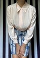 VINTAGE 80S BABY PINK SHEER BLOUSE, PUFF LONG SLEEVES, UK14