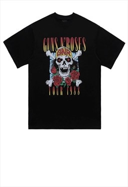 Rock band t-shirt skull print tee metalcore top in black