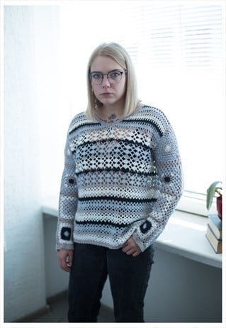 VINATGE 70'S STRIPPED CROCHET JUMPER