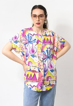Vintage 90s blouse in rainbow geometric pattern shirt