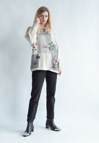 VINTAGE 80S FUNKY GRAMMAS JUMPER WITH GARDEN PATTERN