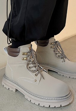 Platform ankle boots high fashion tractor shoes in grey