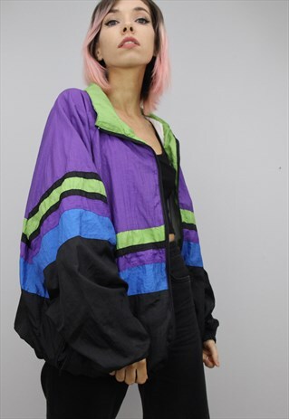 VINTAGE 80S/90S OVERSIZED COLOURFUL SHELL WINDBREAKER JACKET