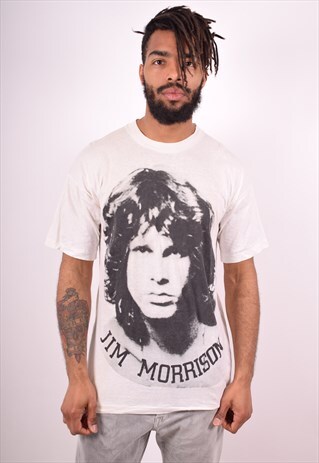 MENS VINTAGE JIM MORRISON T-SHIRT TOP XL WHITE 90S