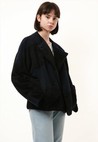 80S VINTAGE FERRE WOOL OVERSIZED CROPPED WARM JACKET 1002