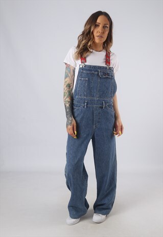 VINTAGE DENIM DUNGAREES BICH REWORKED UK 12 MEDIUM (B3S)