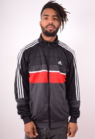 ADIDAS MENS VINTAGE TRACKSUIT TOP JACKET LARGE BLACK 90S