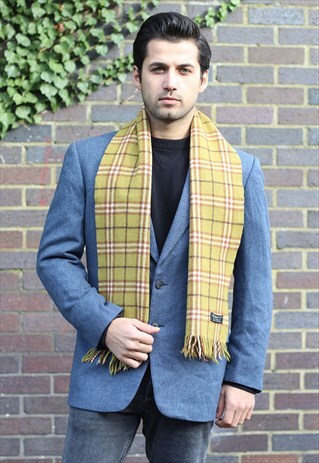 VINTAGE LAMBSWOOL CHECKED SCARF GREEN-AS95