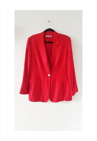 1990s Vintage Red Linen Blazer, Size M, Made in Canada