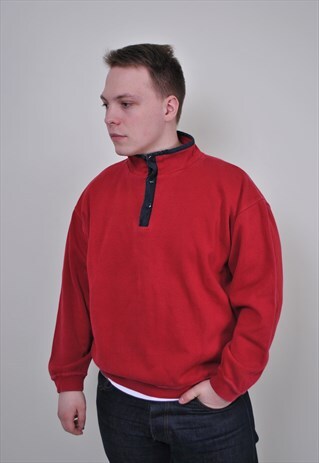 90S QUARTER ZIP RED SWEATSHIRT, VINTAGE SPORT ANORAK SHIRT