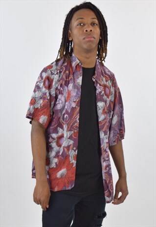 VINTAGE 90S PURPLE RED ABSTRACT PATTERNED SHIRT