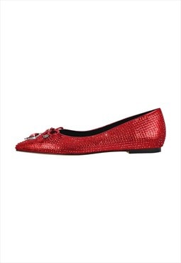 Red Rhinestone Bow Pointed Toe Flats