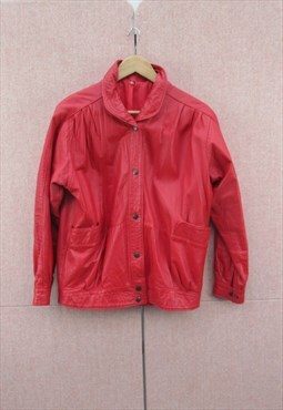 90's Grunge Vintage Red Leather Jacket Lined 