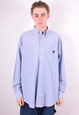 CHAPS RALPH LAUREN MENS VINTAGE POLO SHIRT LARGE BLUE 90'S
