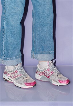 90's vintage ugly sneakers in grey and metallic pink