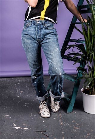 VINTAGE LEVI'S 501 BLUE PAINT MOM JEANS