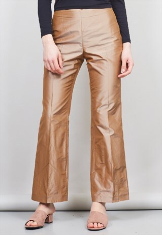 VINTAGE 90'S DESIGNER HIGH-WAISTED COPPER FLARED TROUSERS