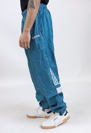 VINTAGE 90S ADIDAS GREEN SHELL TRACKSUIT BOTTOMS