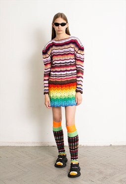 Vintage 90s Chunky Sweater Rainbow