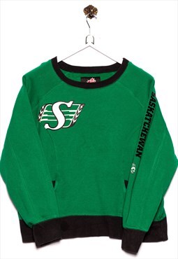 Vintage  Reebok  Sweatshirt CFL Roughriders Print Green/Blac
