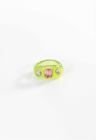 NEW 90S STYLE GREEN RING WITH PINK GEM