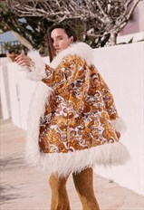 JEAN Afghan Coat Paisley Penny Lane Embroidery Faux Fur