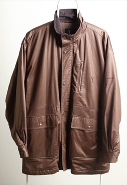 Carlo Valentino Vintage Leather effect Longline Jacket Brown