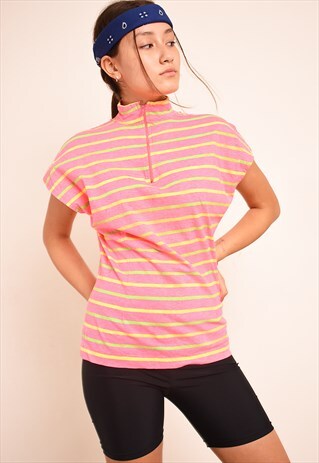 80'S RETRO STRIPED PRINT MULTICOLOUR SPORTS TOP TEE T-SHIRT