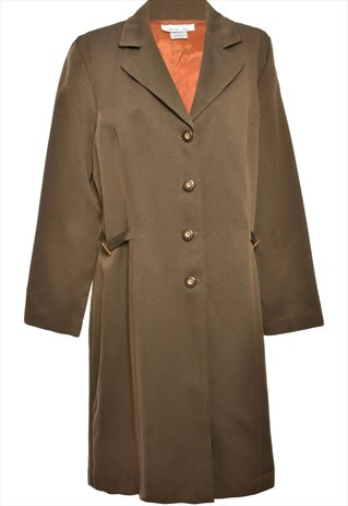 Vintage Herringbone Tweed Khaki Button-Front Jacket - L