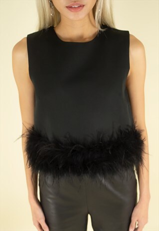 TRIM FEATHER TOP IN BLACK