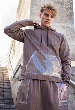 Brown striped Premium wool oversized hoodies unisex Y2k
