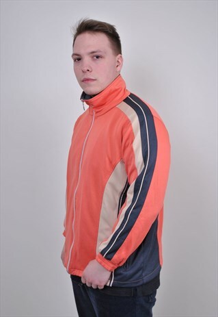 VINTAGE ORANGE HIGH NECK SPORT JACKET, 90S TRACK SUIT JACKET