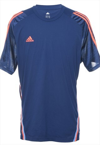VINTAGE ADIDAS PLAIN NAVY & CORAL SPORTS T-SHIRT - XL