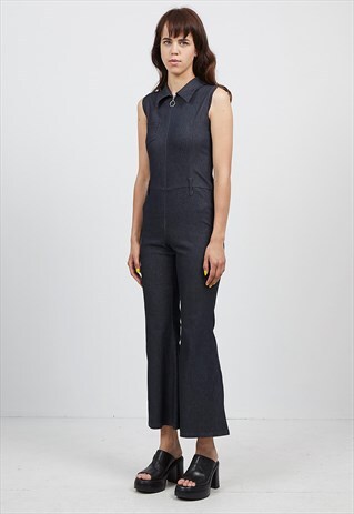 VINTAGE NAVY HERE&THERE SLEEVELESS DENIM PLAYSUIT JUMPSUIT