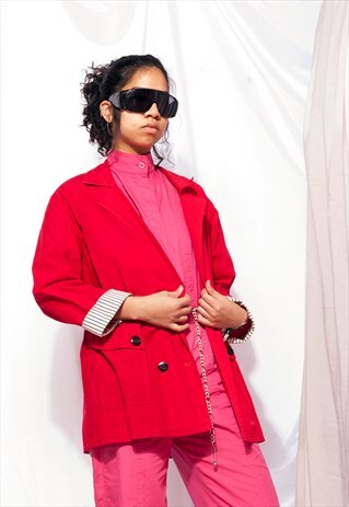 VINTAGE BLAZER 80S RED DOUBLE BREASTED LONG JACKET