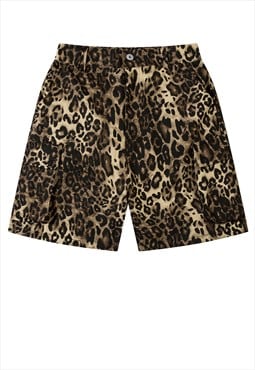Leopard denim shorts animal print cargo pants in brown black