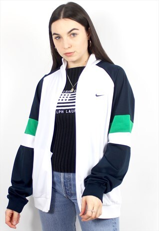 90'S RETRO WHITE & GREEN OVERSIZED TRACK JACKET