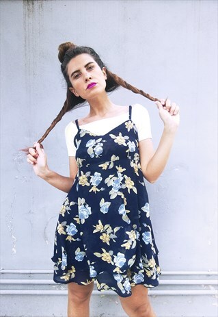 VINTAGE 90S ROSES PRINT SLIP DRESS