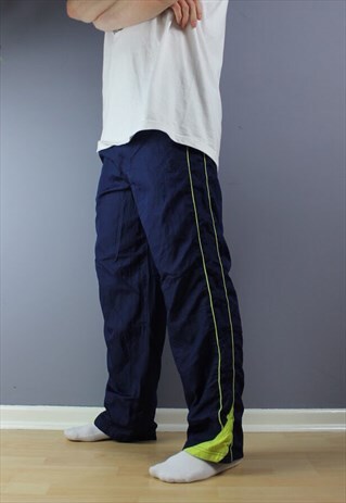 VINTAGE STARTER JOGGERS NAVY LIME GREEN EMBROIDERED LOGO