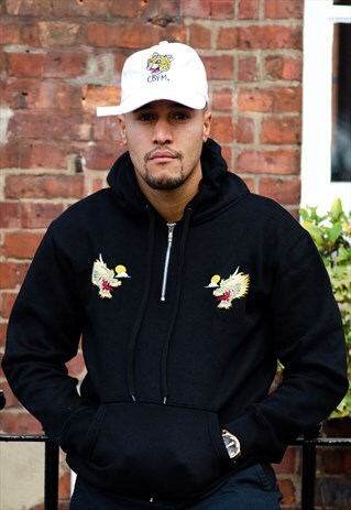 SOUVENIR 1/4 ZIP HOODIE WITH DRAGON EMBROIDERY FRONT/BACK