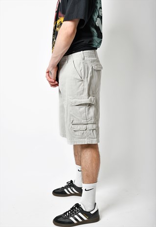 VINTAGE LONG CARGO SHORTS BEIGE GREY FOR MEN MULTI POCKET 