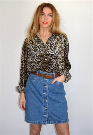 VINTAGE 90S BLUE DENIM HIGH WAISTED MINI SKIRT