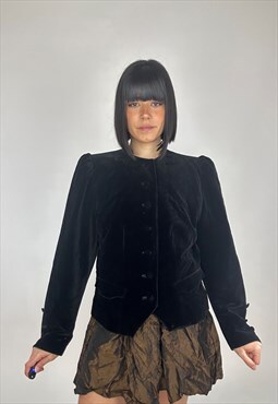  Vintage 90s Minimalism Buttoned Velvet Jacket 