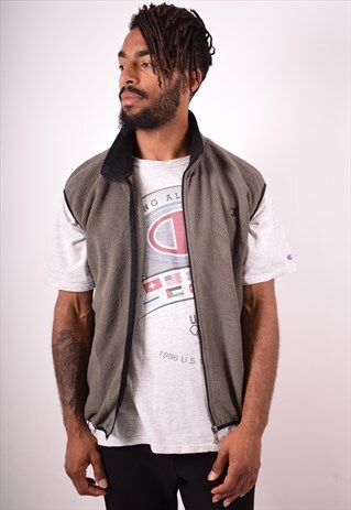 CHAMPION MENS VINTAGE FLEECE GILET LARGE KHAKI 90S