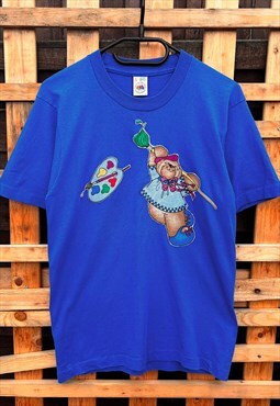 Vintage fruit of the loom 1990s blue bear T-shirt XS