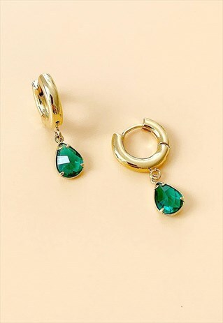 GOLDEN HOOP GREEN TOURMALINE EARRINGS