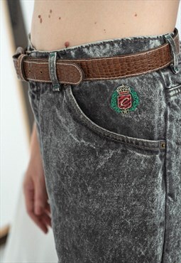 Vintage 70s Skinny Belt in Brown Matte Faux Croc