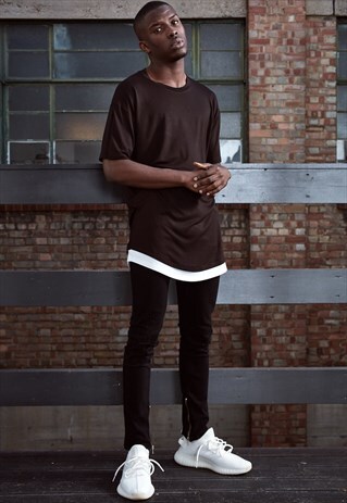 AVIERO LONGLINE T-SHIRT - BLACK WITH HEM