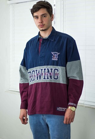 RARE VINTAGE TOMMY HILFIGER ROWING SHIRT LOGO 90S M 20.7