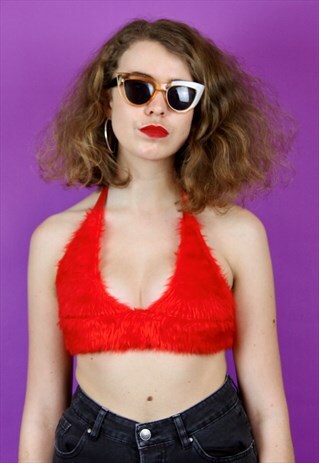 RED FAUX FUR BRALET